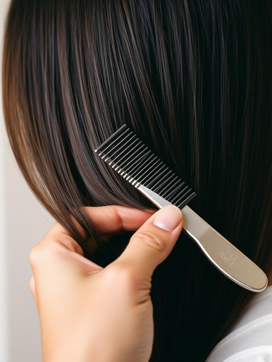 Détail d'une mèche brune brillante peignée